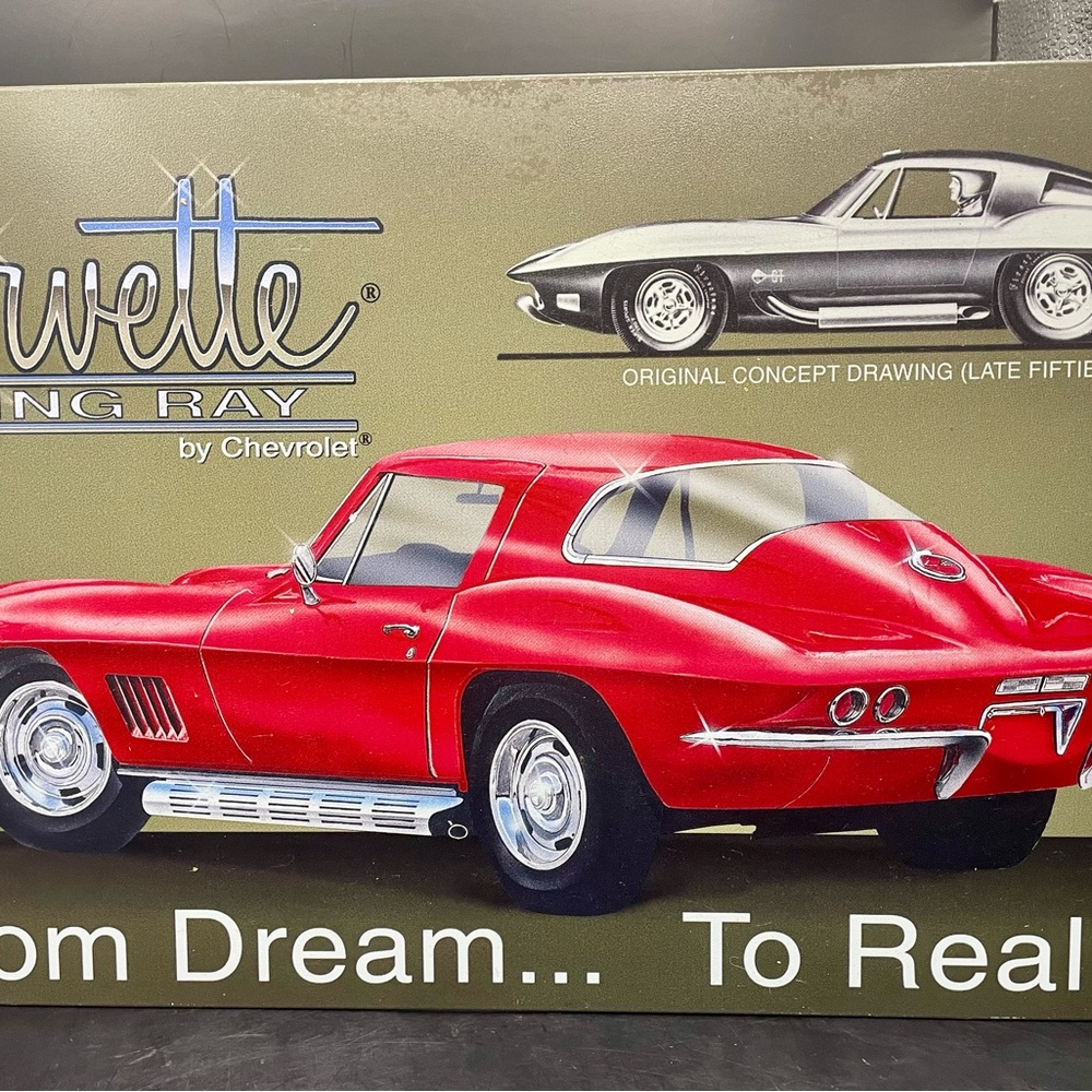 Chevrolet Corvette Sting Ray Tin Metal Wall Art - Red